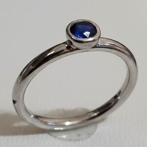 Vintage 925 Sterling Silver Stacker Ring With Blue Cz.